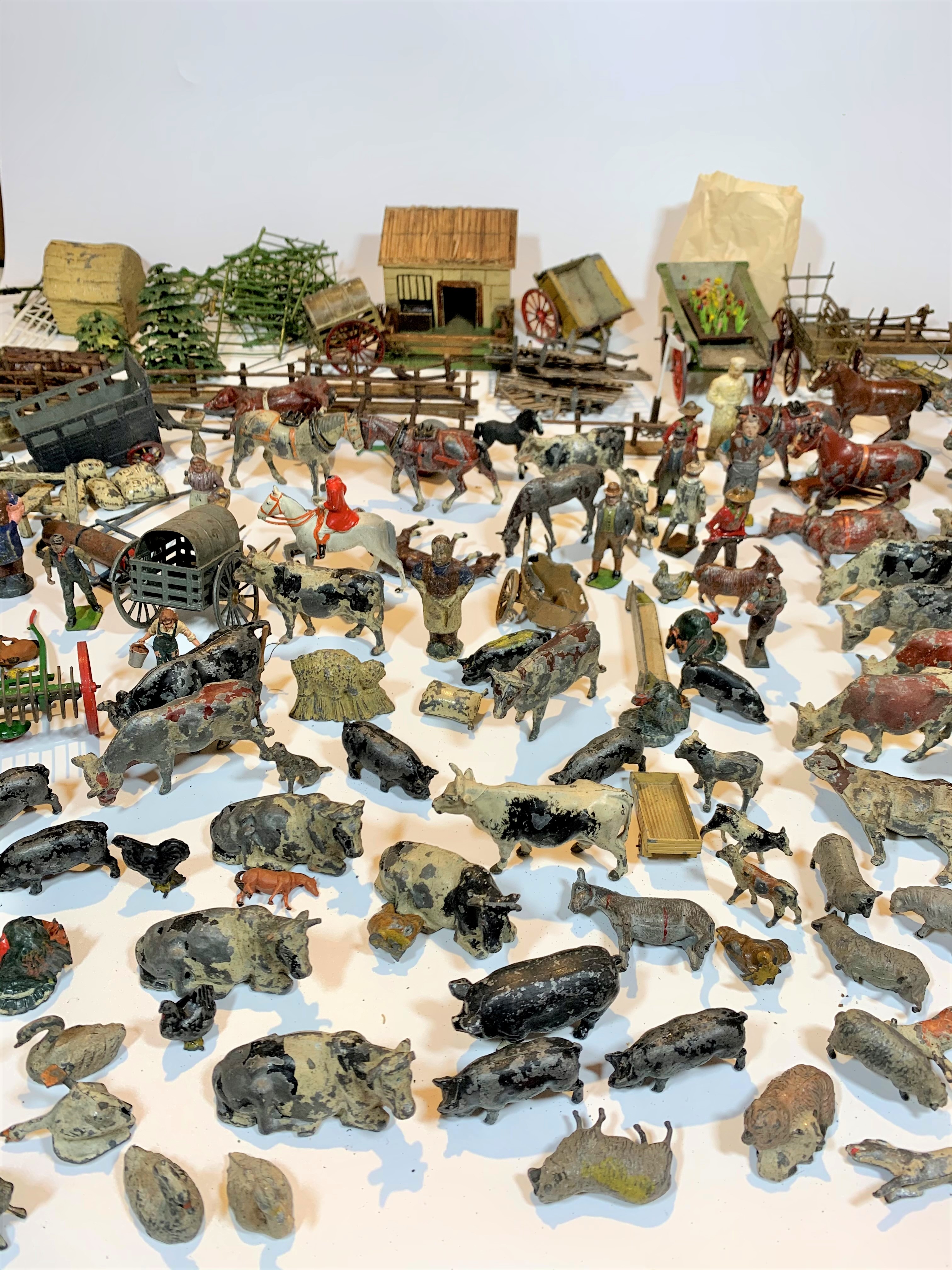 Wooden farmyard with buildings, accessories and animals. Farmyard measures 21” x 20” (possibly - Image 9 of 14