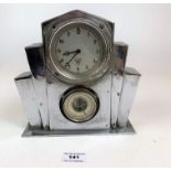 Plated Smiths deco style clock and barometer 8” high x 7.5” long