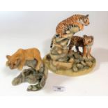 Teviotdale tiger cubs on rocks 8” x 6” and Teviotdale lion cub on branch 4” long x 3” wide. No