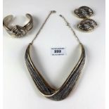 Vintage Israeli designer silver necklace, bracelet and pair of earrings marked N.S. BAR-ON, total w: