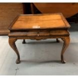 Small mahogany side table with single drawer. 21” wide, 15” deep, 17” high