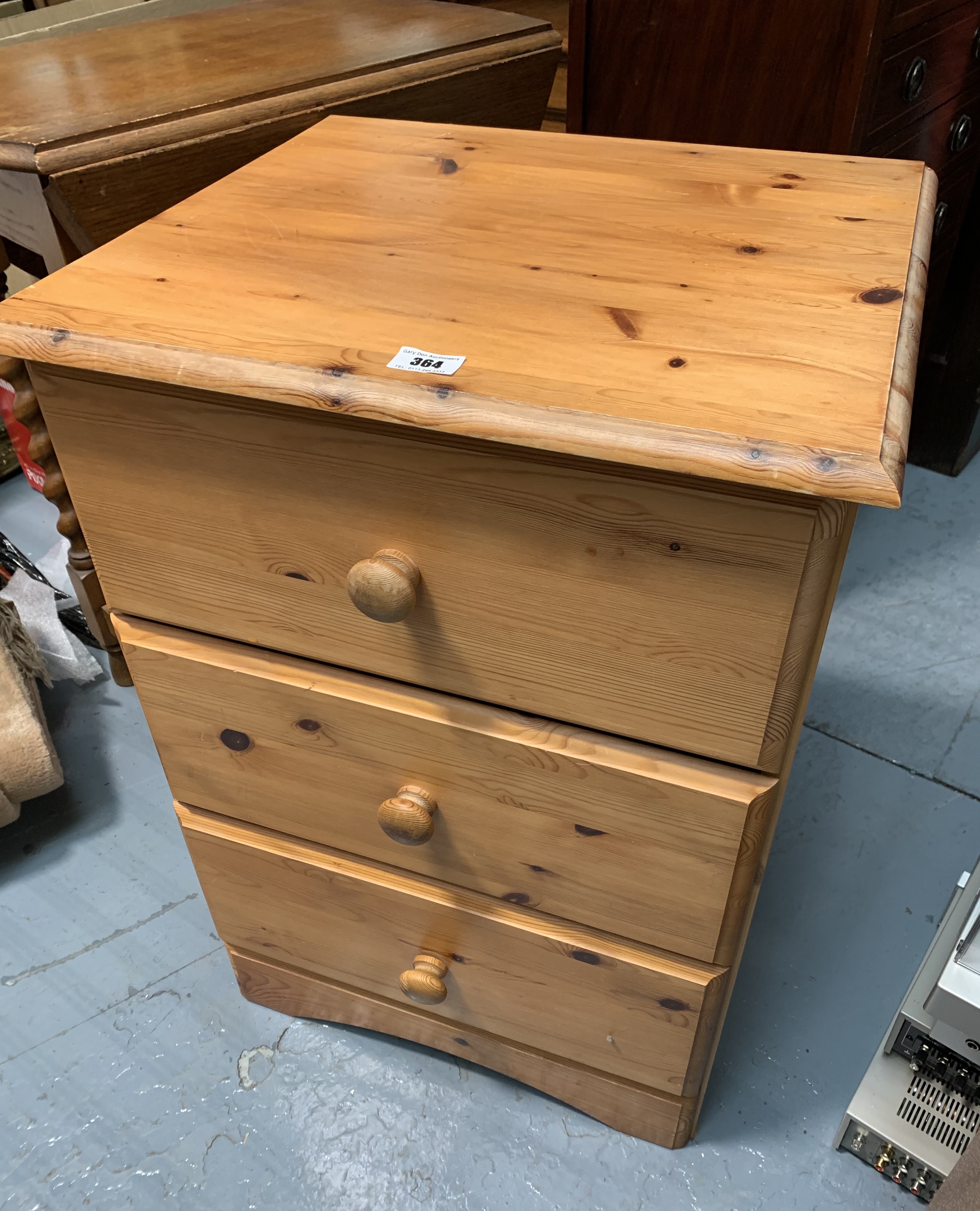 Pine bedside cabinet with 3 drawers. 19” wide, 17” deep, 28” high - Image 2 of 3