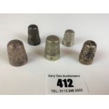 5 engraved vintage thimbles