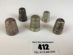 5 engraved vintage thimbles