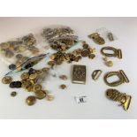 Large bag of assorted brass buttons and belt buckles