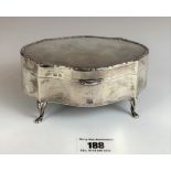 Silver trinket box, Birmingham 1921? Material insert and base damaged. 5.5” x 4” x 2.5” high.
