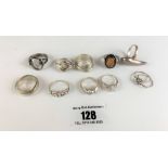 10 assorted silver rings, total w: 1.6 ozt