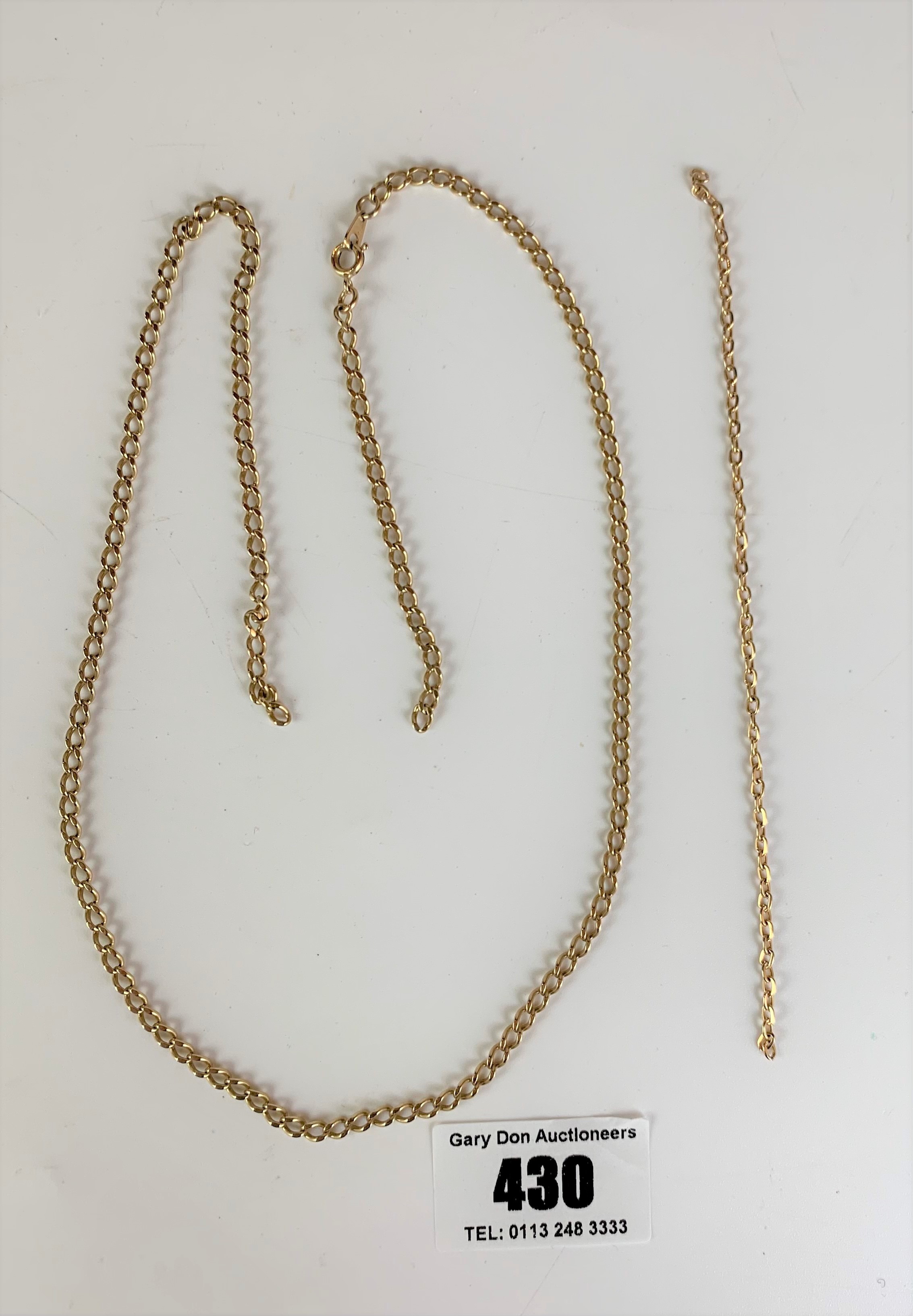 9k gold necklace (broken), length 21.5”, w: 11 gms and unmarked piece of chain 6” - Image 2 of 3