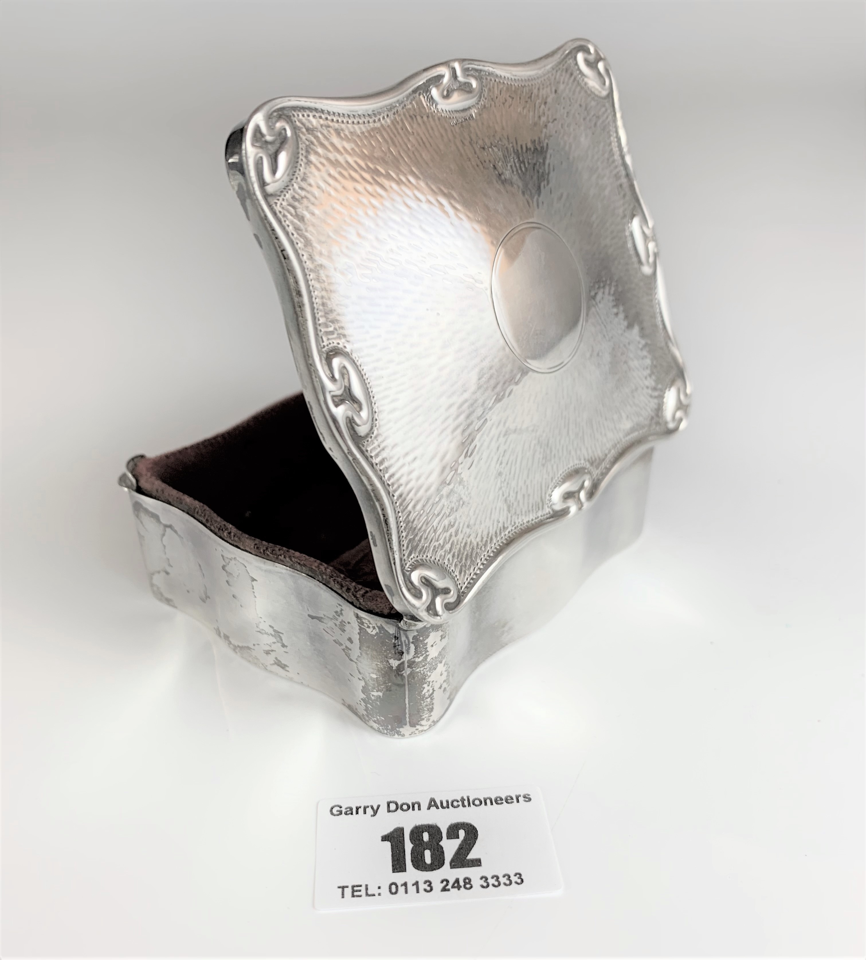 Silver jewellery box, Birmingham 1909, 3.5” x 3”, total weight inc. Padded interior 6.1ozt - Image 4 of 6