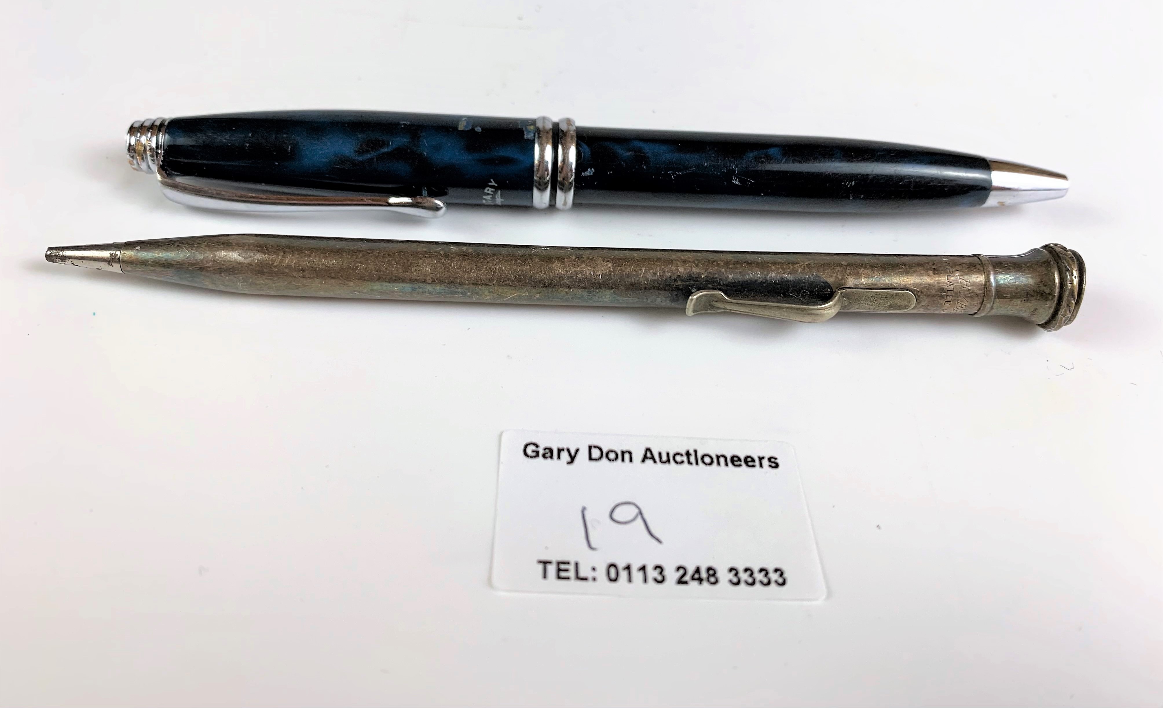 Rotary ballpoint pen and silver plated Wahl Eversharp pencil