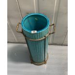 A Burmantofts Faience stick or umbrella stands umbrella stand in metal holder 25.5” high