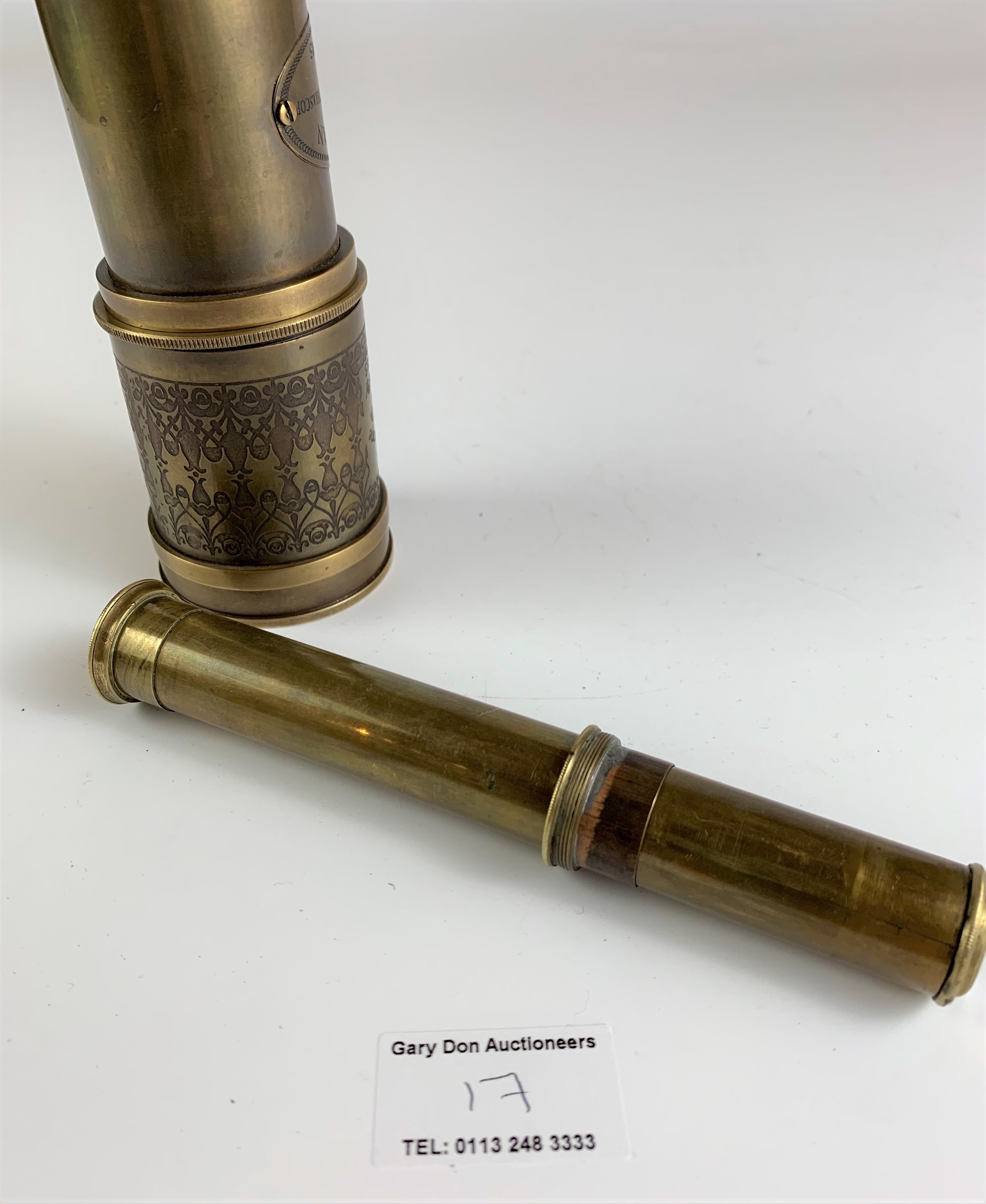 2 small brass telescopes, 1 marked Victorian Marine Telescope, London 1915, 6.5” long and 1 - Image 7 of 8