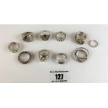 10 assorted silver rings, total w: 1.6 ozt