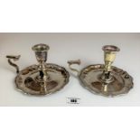Pair of silver plated candle holders, 6” diameter plus handle, 4.5” high