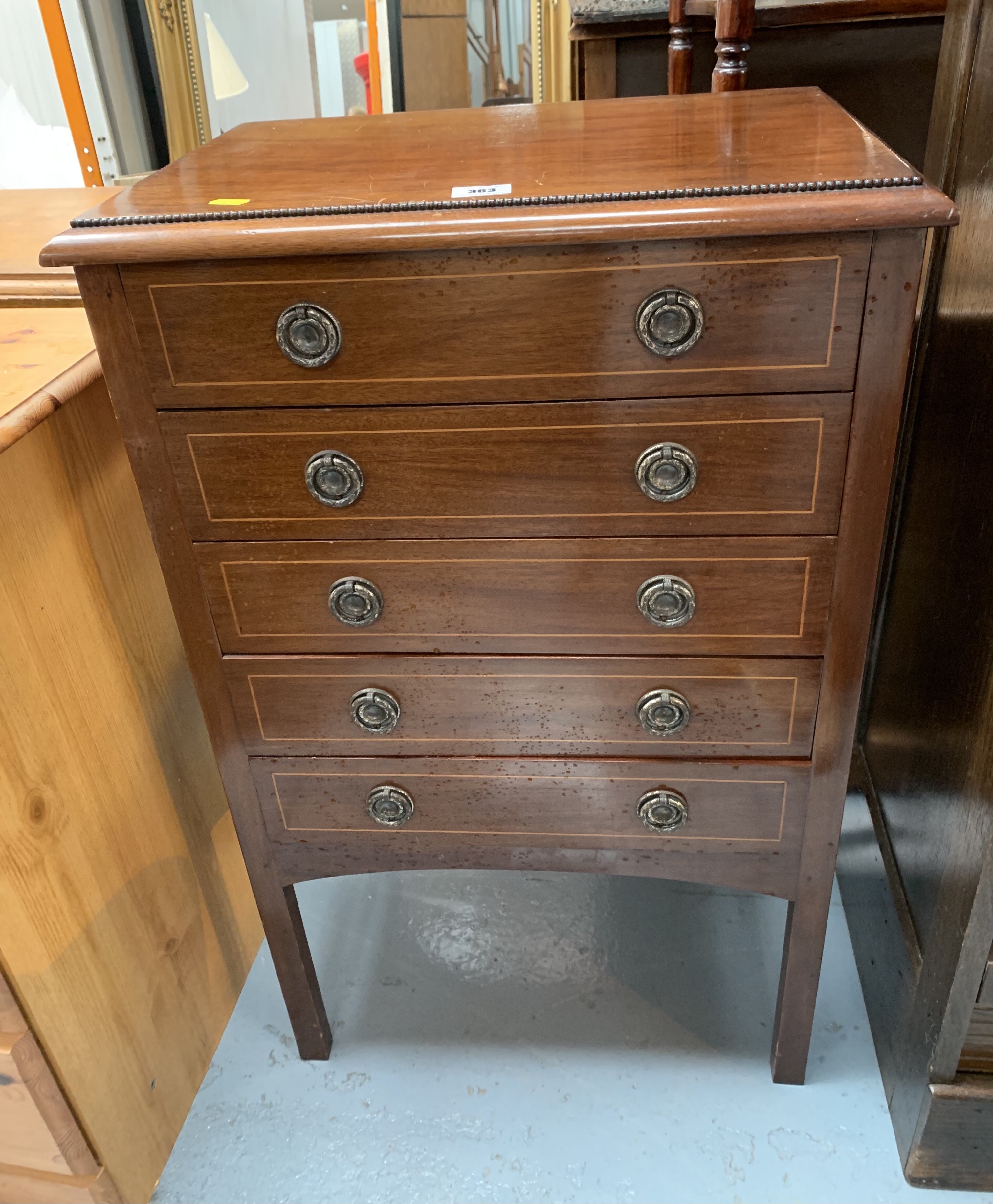 Music cabinet with 5 drop down drawers. 20” wide, 13.5” deep, 33” high