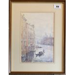Watercolour of Venice with monogram. Image 7” x 10”, frame 11.5” x 15”. Good condition