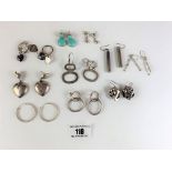 10 pairs of assorted silver earrings, total w: 1.9 ozt