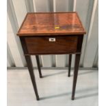 Mahogany side table with drawer. 29” high, 14” wide, 12” deep