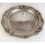 Silver tray with scalloped edges, 9.5” diameter. W: 13 ozt