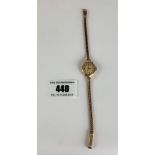 9k gold ladies Cyma watch with 9k gold bracelet, total w: 13.4 gms. Working