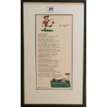 Signed limited edition framed poem on football, no. 41/100. Image 5.75” x 11.5”, frame 10.5” x