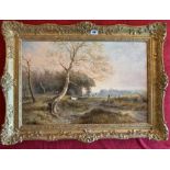 Oil painting on canvas of landscape by J. Langstaffe, image 24” x 16”, frame 29” x 22”. Good