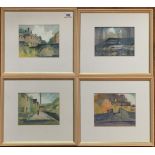 Set of 4 signed watercolours, images 7” x 6”, frames 13” x 12”