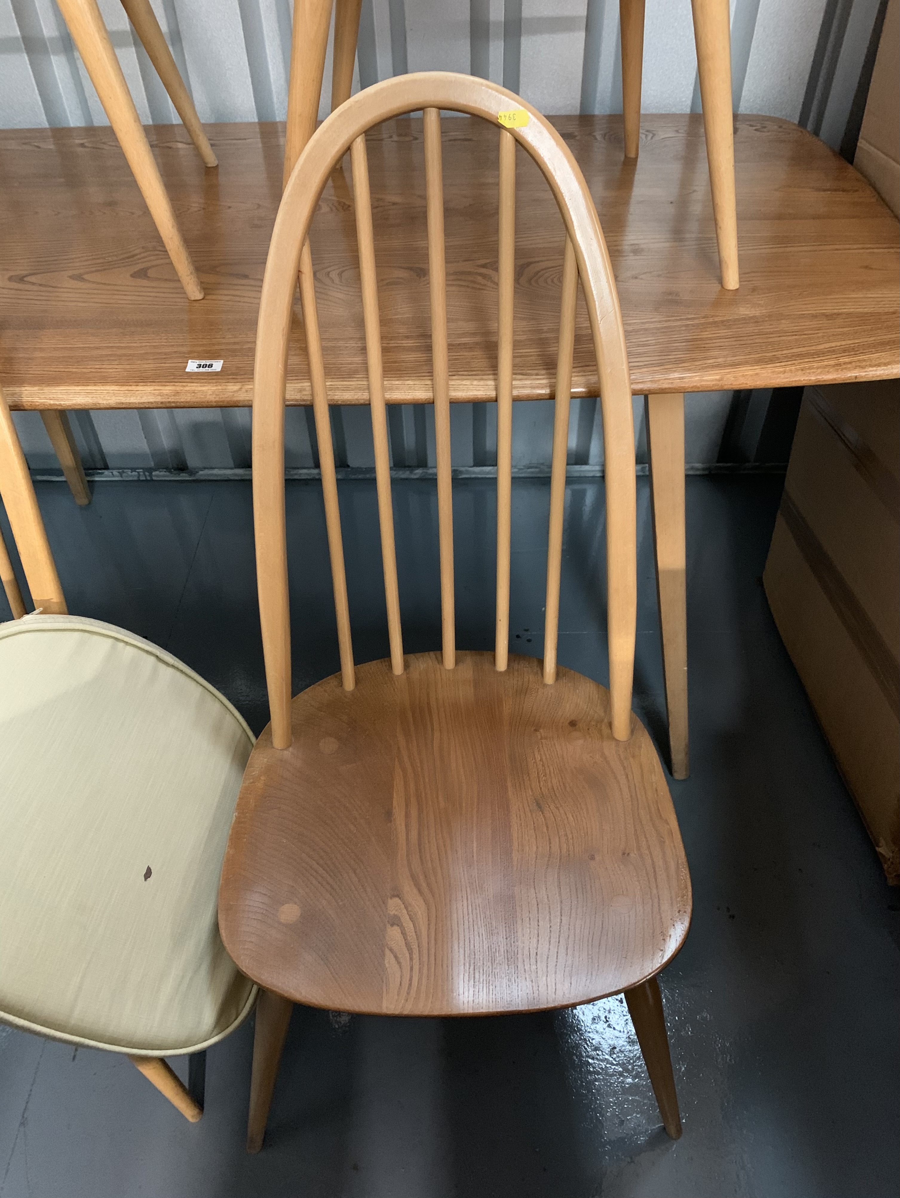 Blond Ercol dining table and 4 chairs. Table 60” long, 30” wide, 28” high - Image 4 of 6