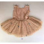 Beautiful pink satin and lace child’s dress, 20” length from shoulder to hem.