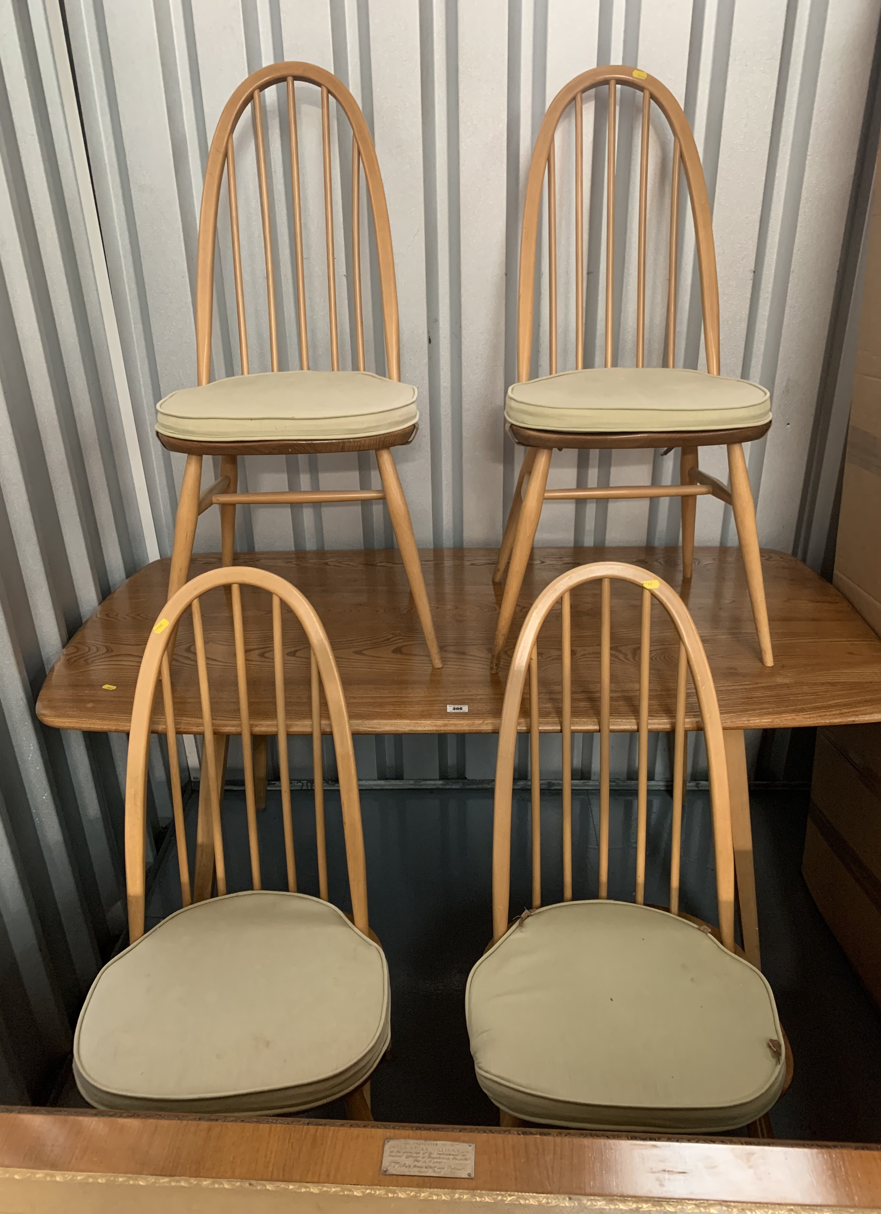 Blond Ercol dining table and 4 chairs. Table 60” long, 30” wide, 28” high - Image 2 of 6