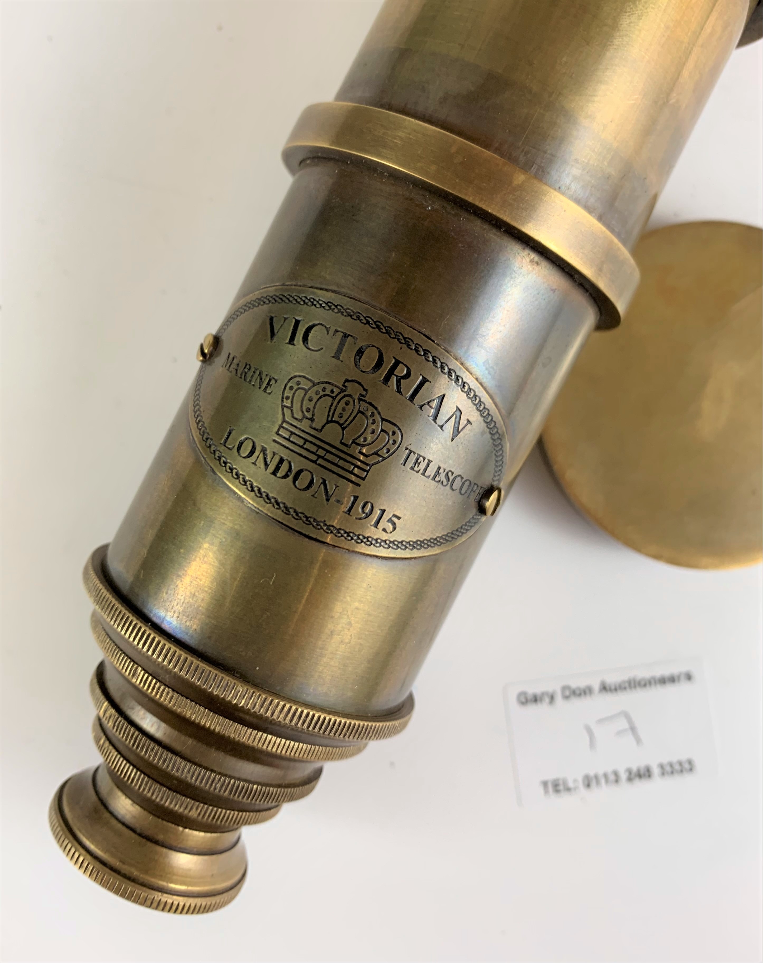 2 small brass telescopes, 1 marked Victorian Marine Telescope, London 1915, 6.5” long and 1 - Image 5 of 8