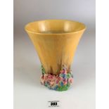 Clarice Cliff vase, 7” high x 6” wide. No damage