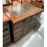 Mahogany desk with leather top and 4 double drawers. 30” high, 37” wide, 24” deep