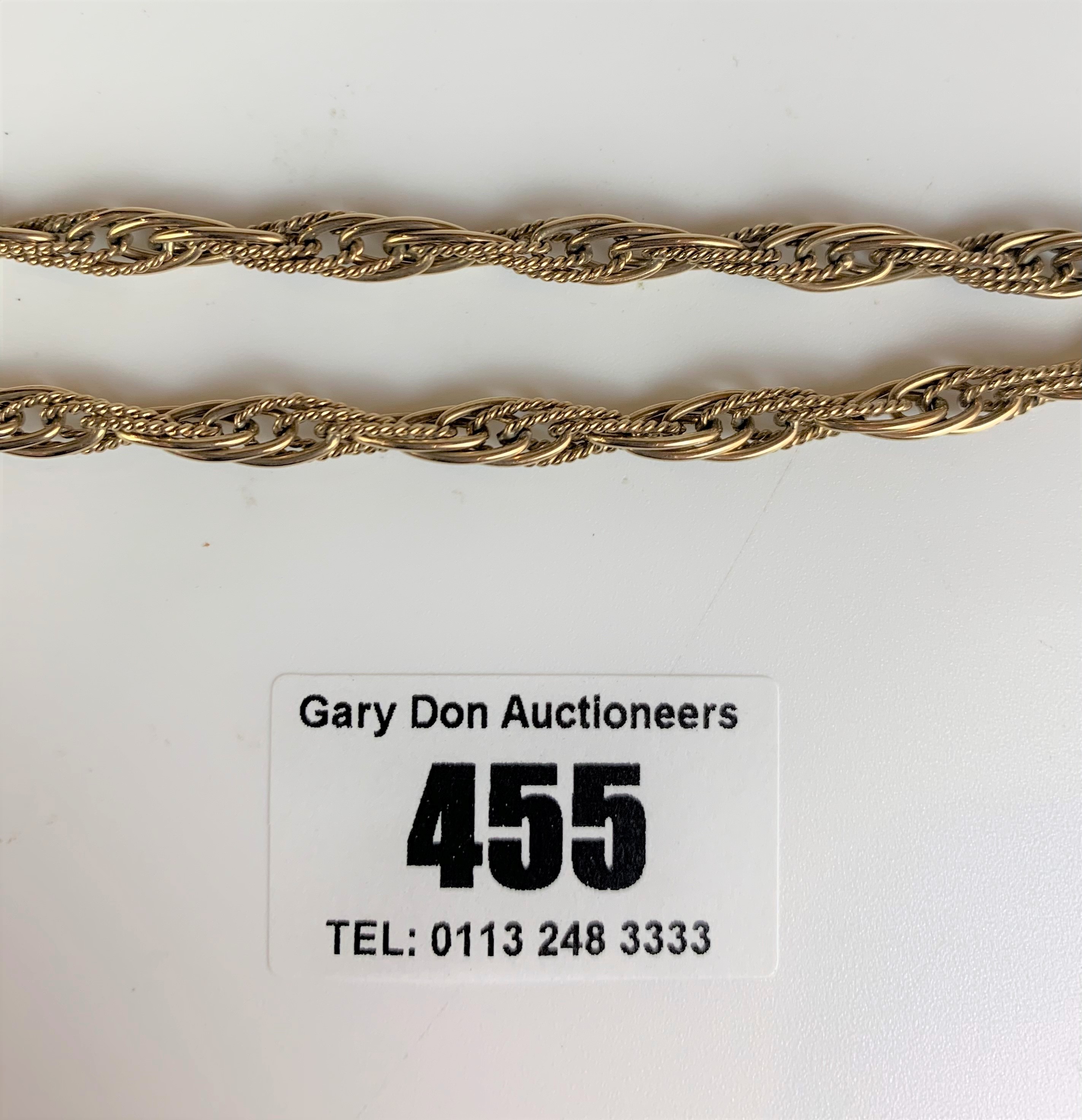 9k gold necklace and fob, length 19” chain, 1” fob. Total w: 34gms - Image 5 of 5