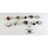 10 assorted silver rings, total w: 1.5 ozt