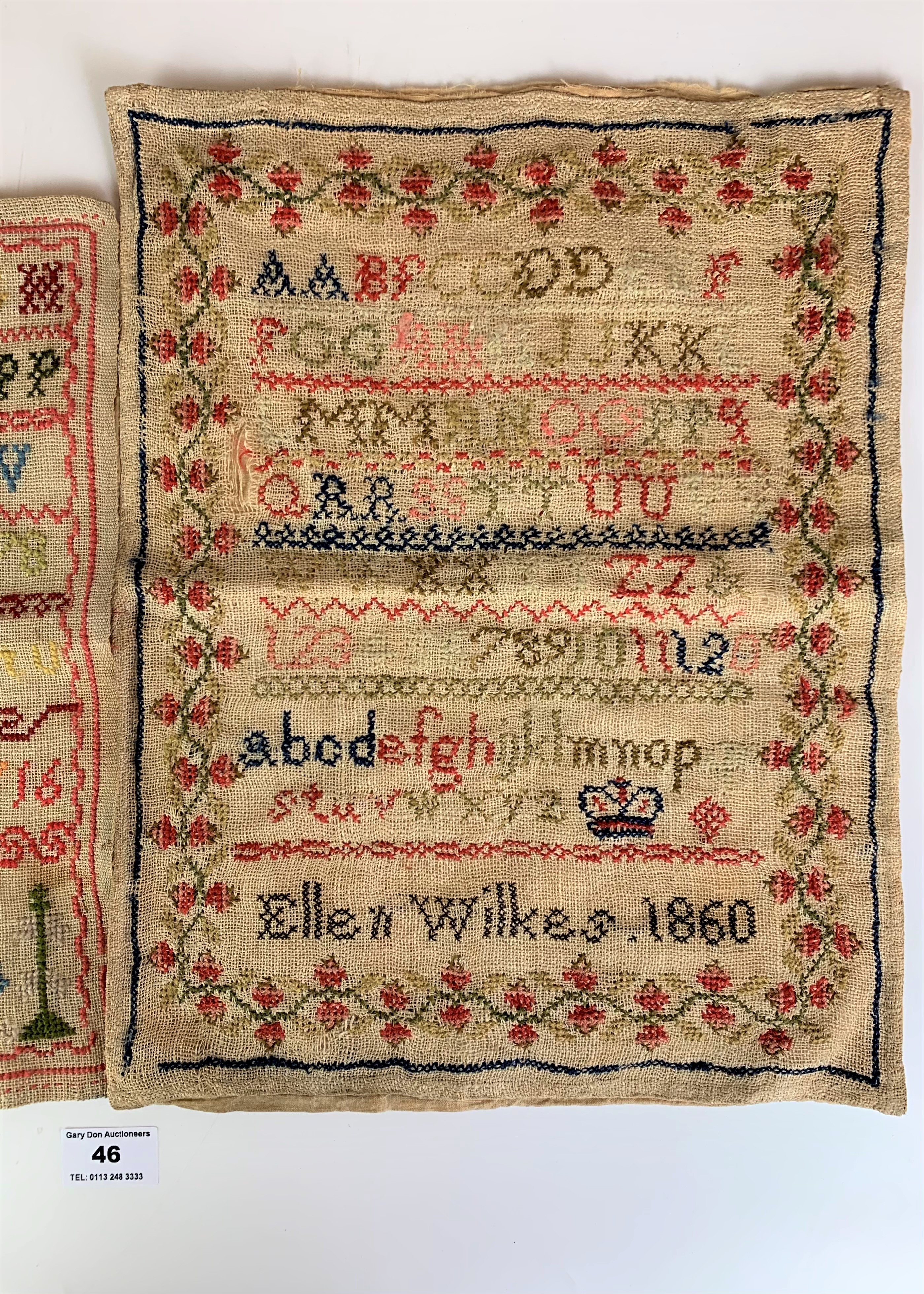 2 samplers – Ellen Wilkes 1860 with lined back 11” x 13.5” and Ethel M. Smith, aged 8 years 12” x - Image 4 of 5