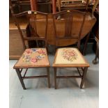 Pair of inlaid bedroom chairs with tapestry seats