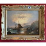 Oil painting on board of shipwrecks, ‘Off the Yorkshire Coast’ by J. Webb, image 16” x 12”, frame