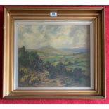 Oil painting of landscape by J. A. Chatterton, image 15.5” x 13.5”, frame 21” x 19”. Painting in