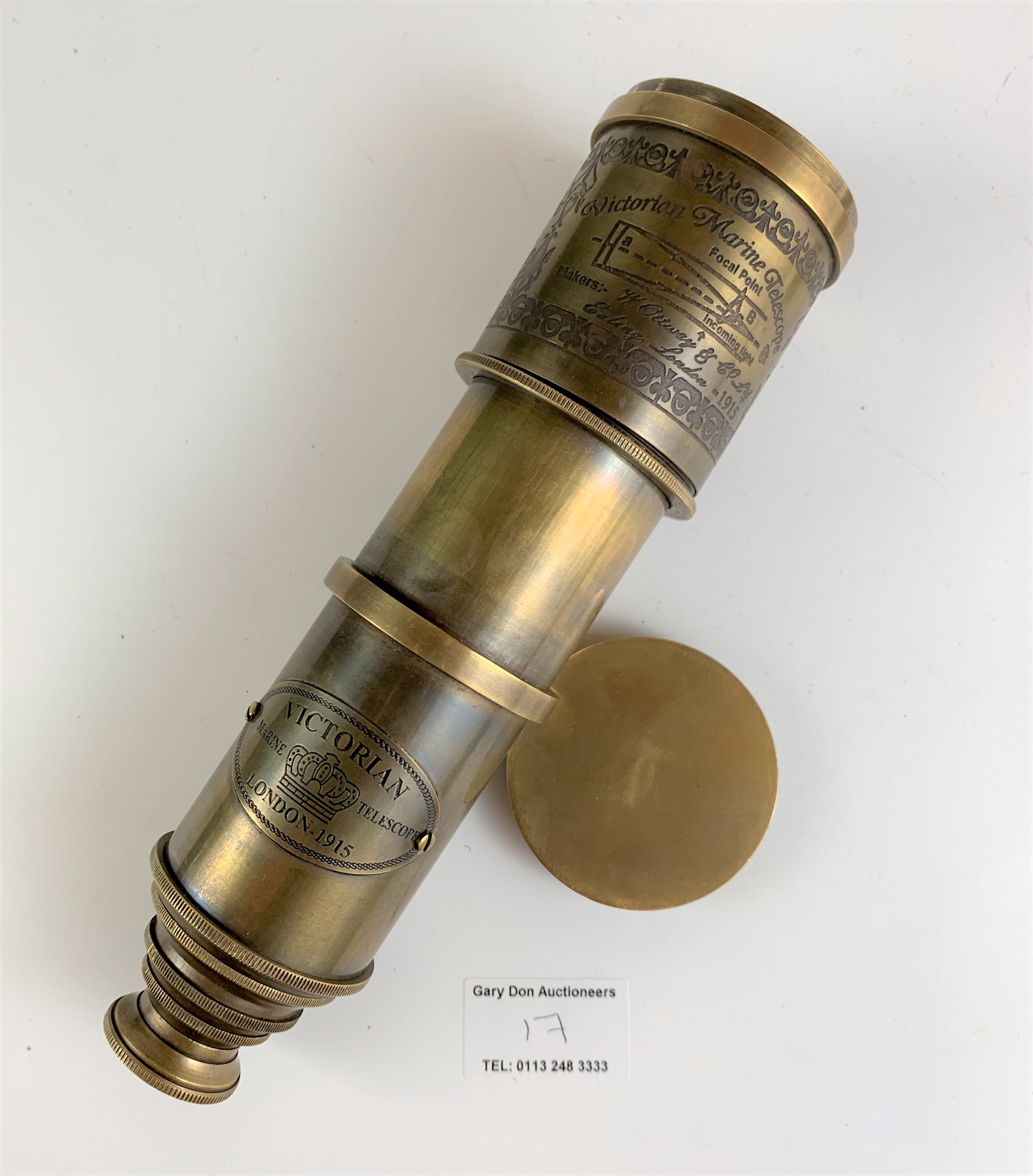 2 small brass telescopes, 1 marked Victorian Marine Telescope, London 1915, 6.5” long and 1 - Image 3 of 8