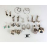 10 pairs of assorted silver earrings, total w: 2.0 ozt