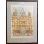 Signed Print of Leeds City Markets, image 10.5” x 15”, frame 15” x 20.5”. Good condition