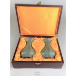 Pair of Chinese vases in wooden presentation box marked Longquan Royal Kiln China. Vases 6” high,