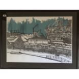 Limited edition print of Thames, London signed Peel, blind stamp, no. 2/30. Image 27.5” x 19”, frame