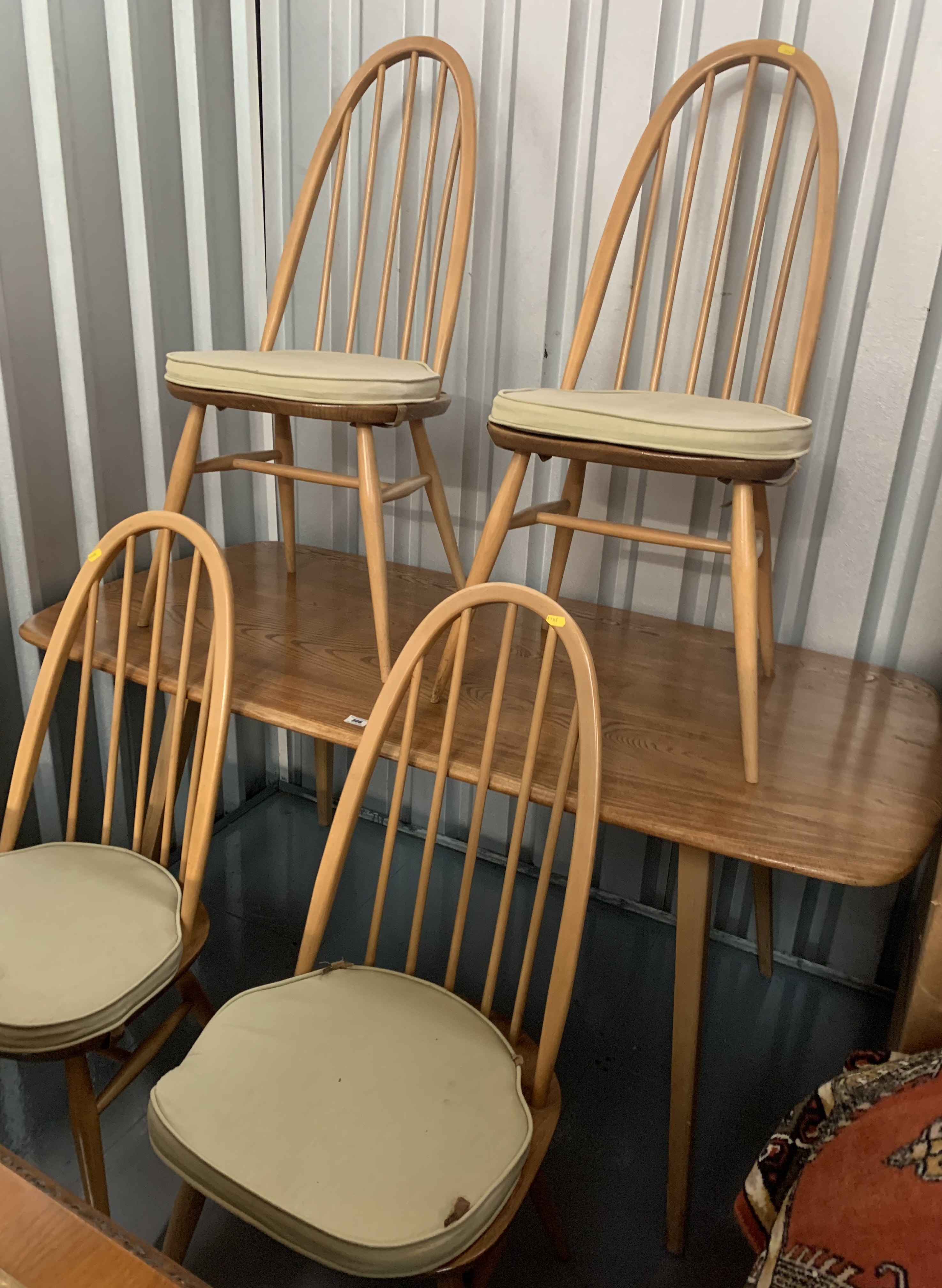 Blond Ercol dining table and 4 chairs. Table 60” long, 30” wide, 28” high - Image 3 of 6