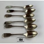 Set of 6 silver teaspoons, w: 3.37 ozt