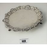 Silver tray with scalloped edges and engraved deer in centre, 7” diameter. W: 7.4 ozt