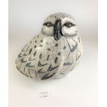 Large pottery owl signed by Jennie Hale. 11” high. Small chip on eyelid