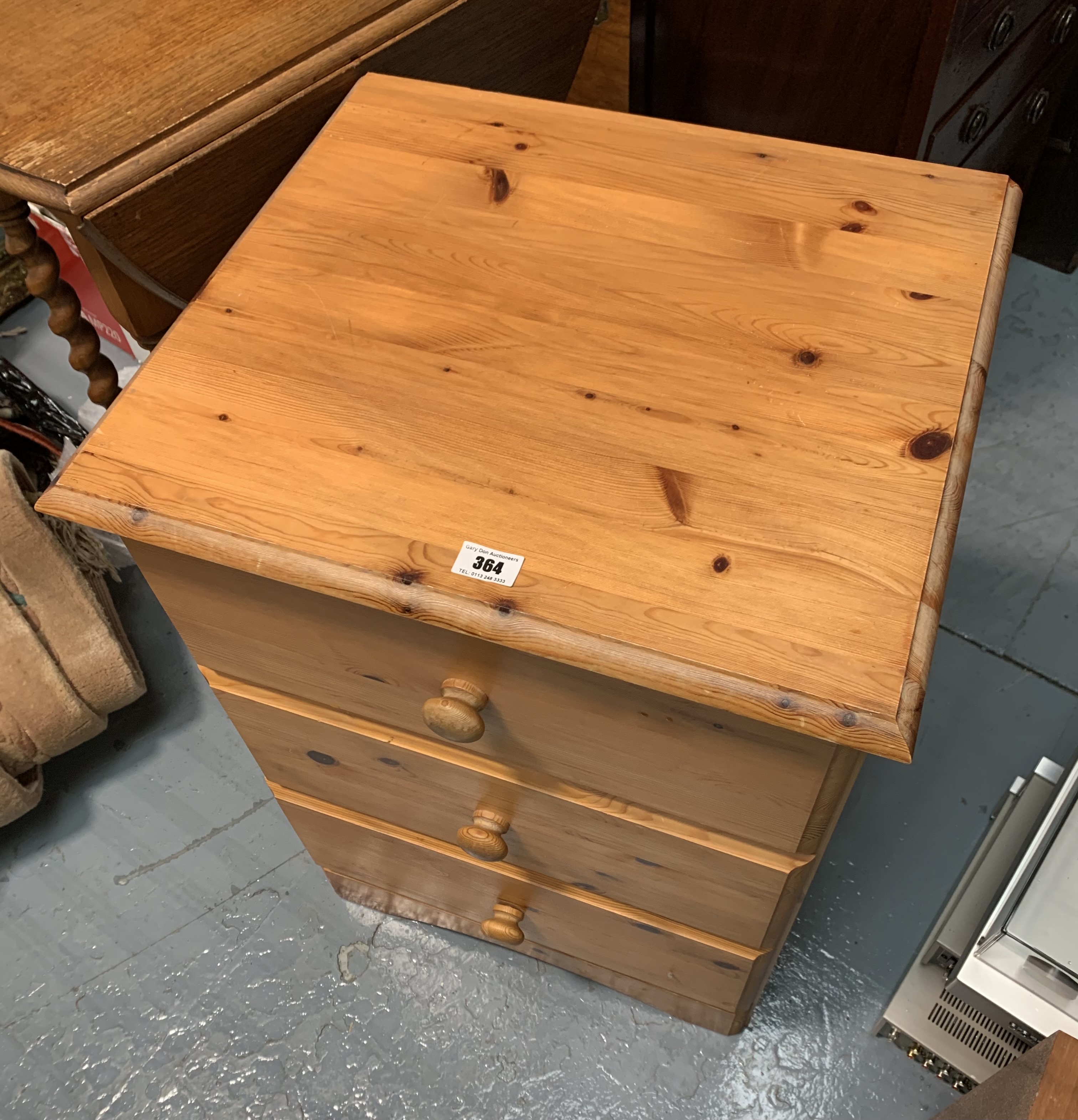 Pine bedside cabinet with 3 drawers. 19” wide, 17” deep, 28” high - Image 3 of 3