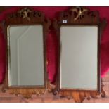 Pair of Chippendale style mahogany rectangular mirrors with gilt painted slip, fret carved frame and